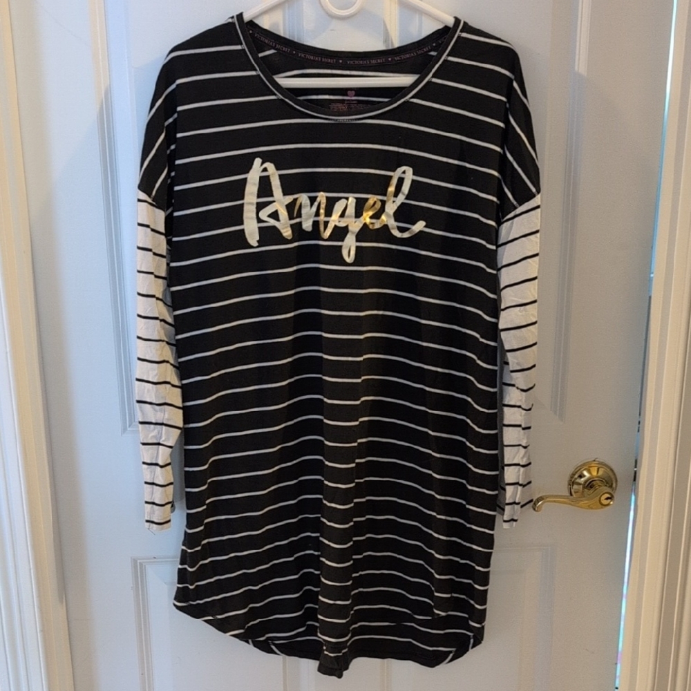 Victoria's Secret Black and White Striped Sleep Shirt